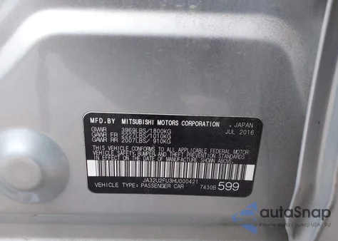 2017 Mitsubishi Lancer Es из США, поврежденный, VIN JA32U2FU3HU000421